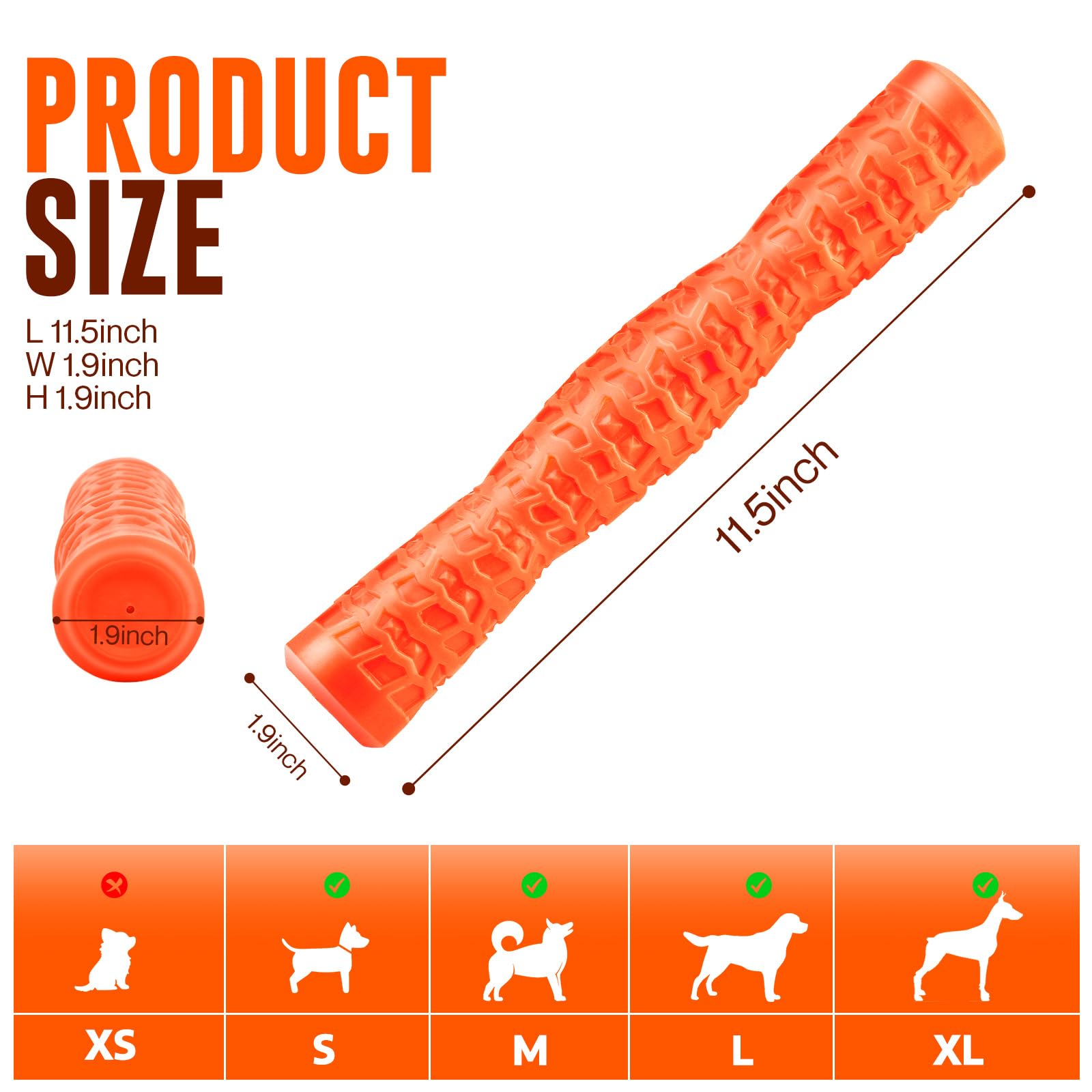 Tough Squeaky Rubber Dog Stick Toy for Medium & Large Dogs