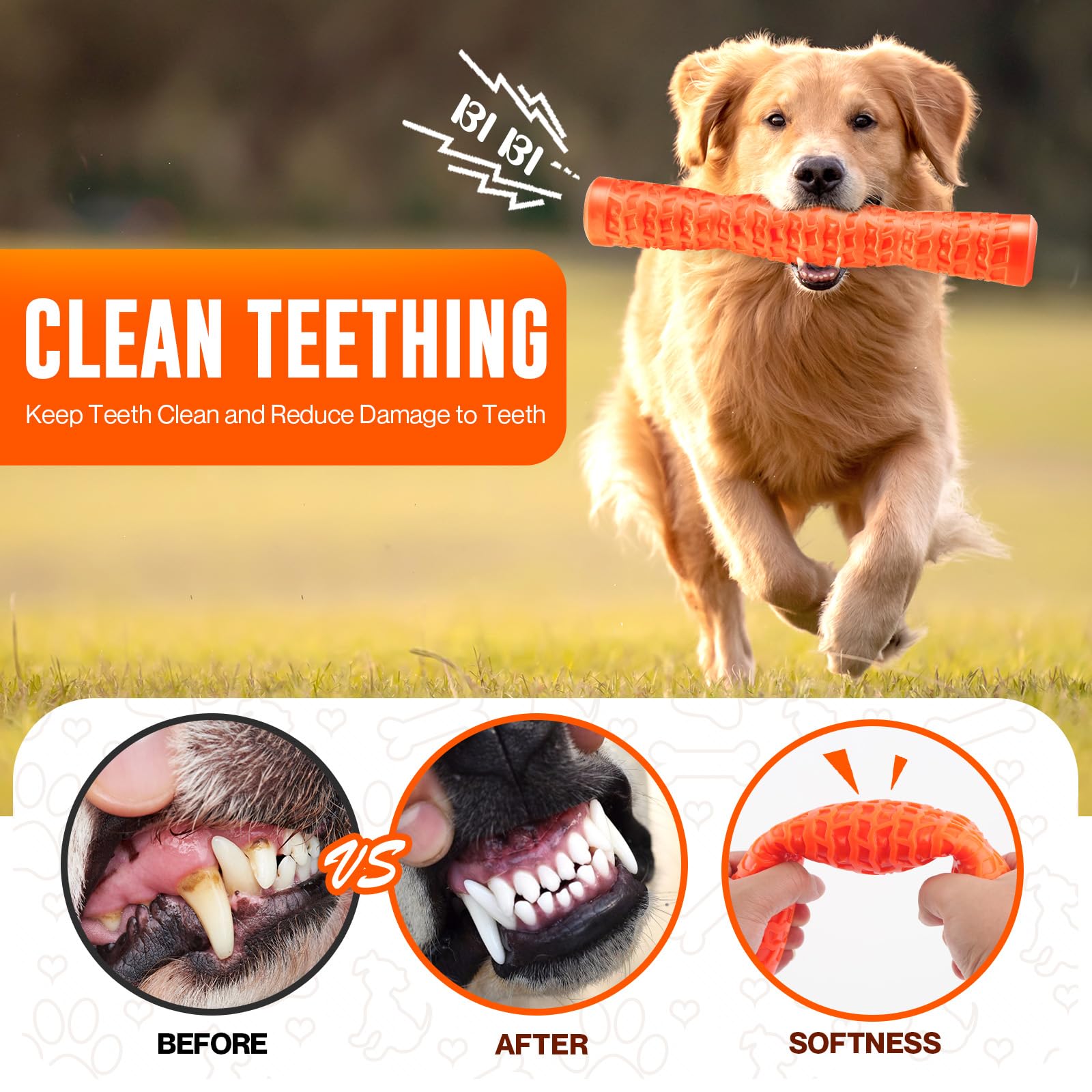 Tough Squeaky Rubber Dog Stick Toy for Medium & Large Dogs