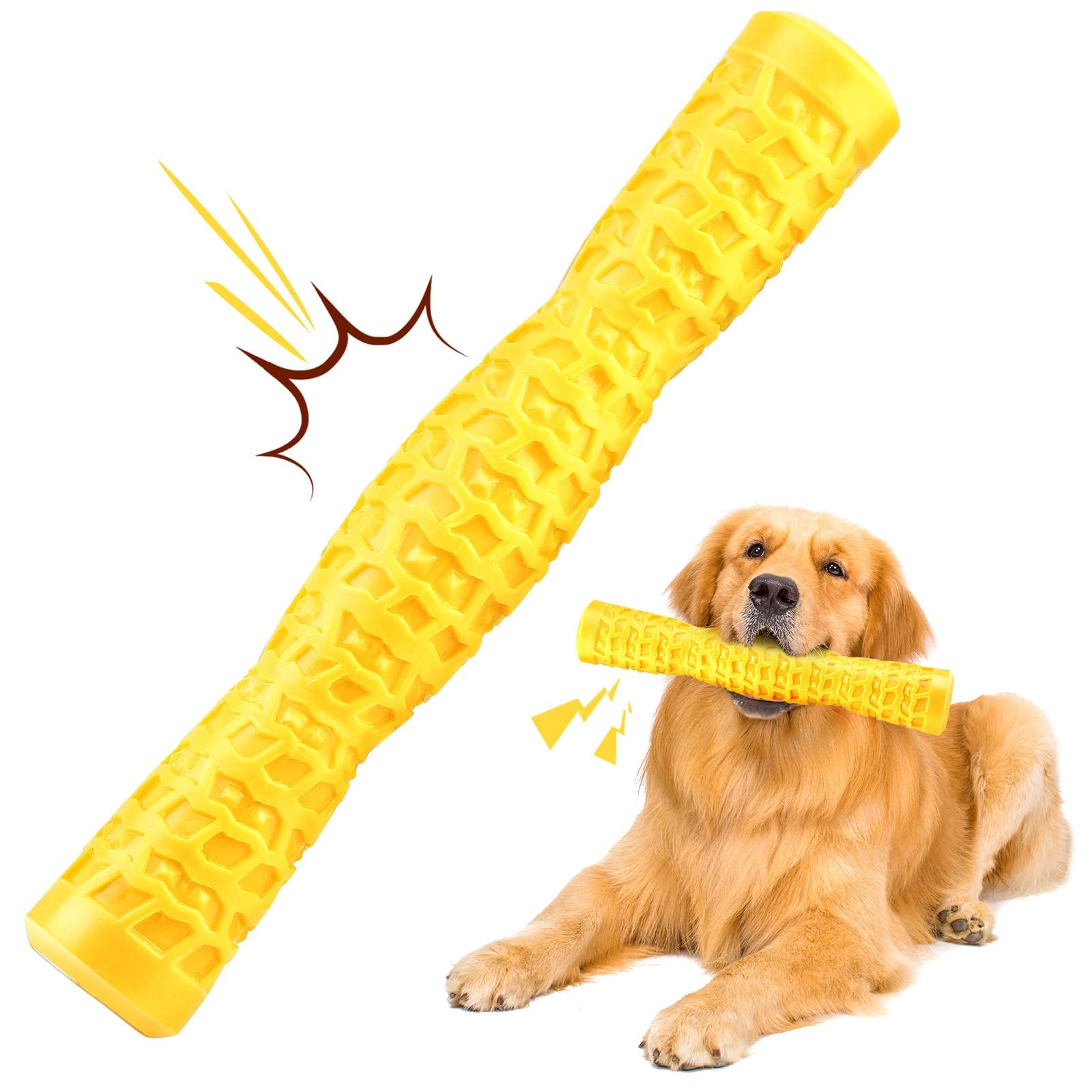 Tough Squeaky Rubber Dog Stick Toy for Medium & Large Dogs