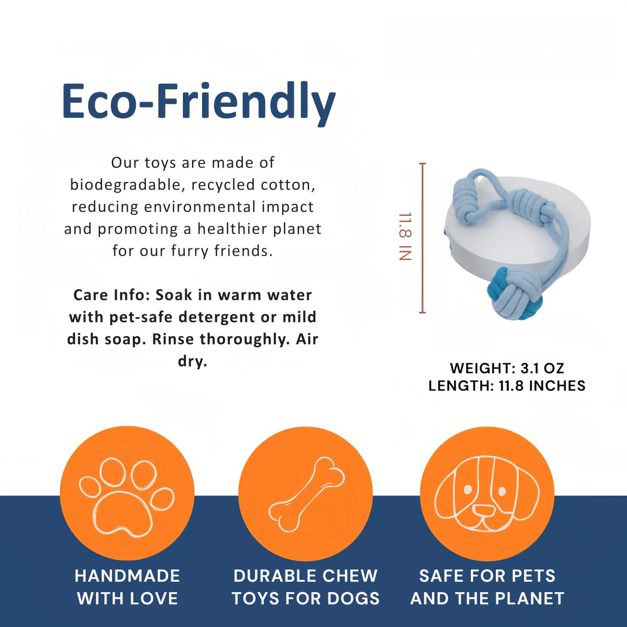 Eco Cotton Rope Tug Ball Dog Toy with Handle for Small Dogs